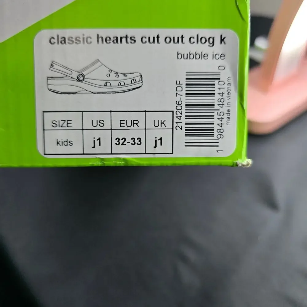 Crocs Classic Hearts Bubble Ice Cutout Clogs Sz J1